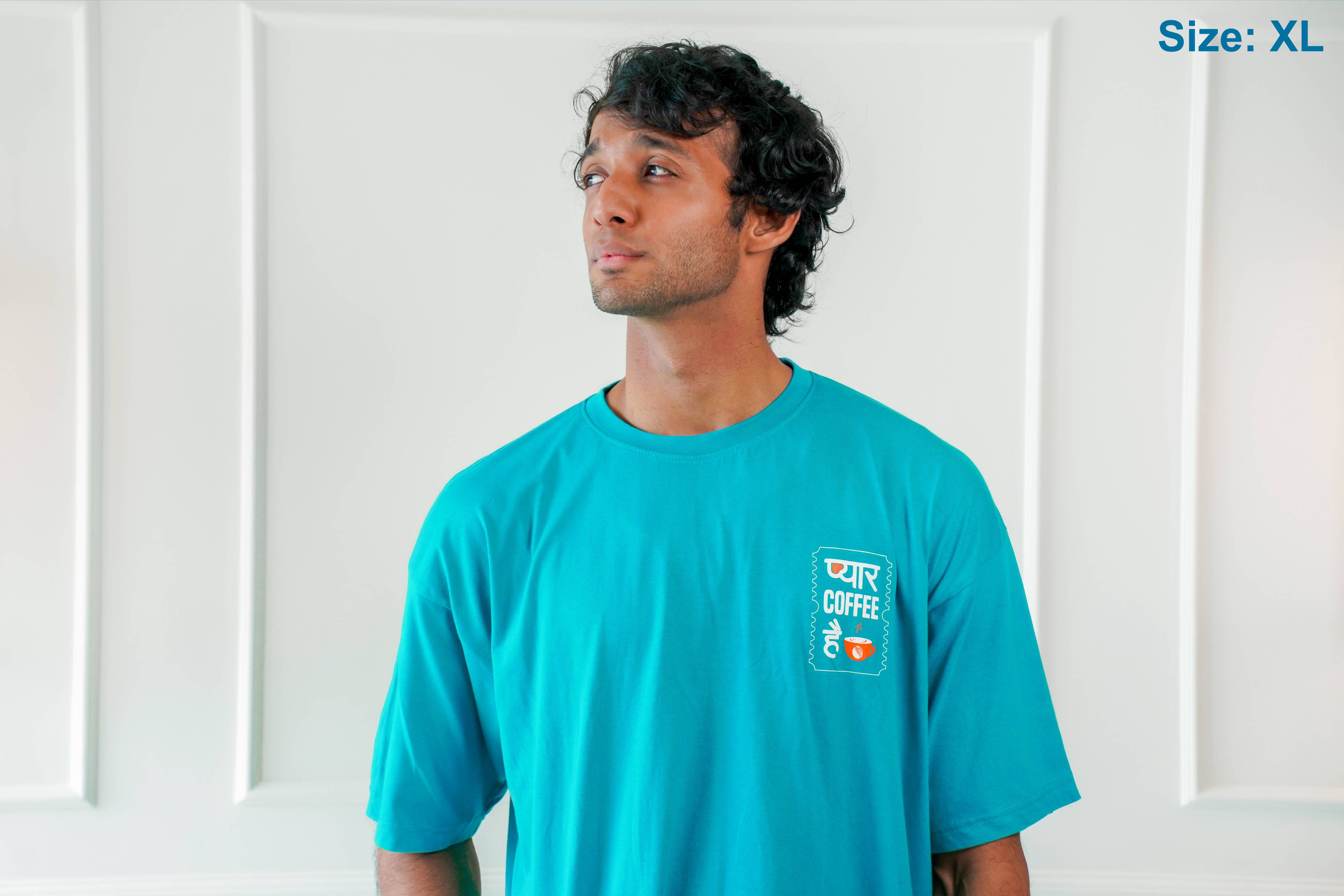 Pyaar Coffee Hai Oversized T-shirt - Teal Blue